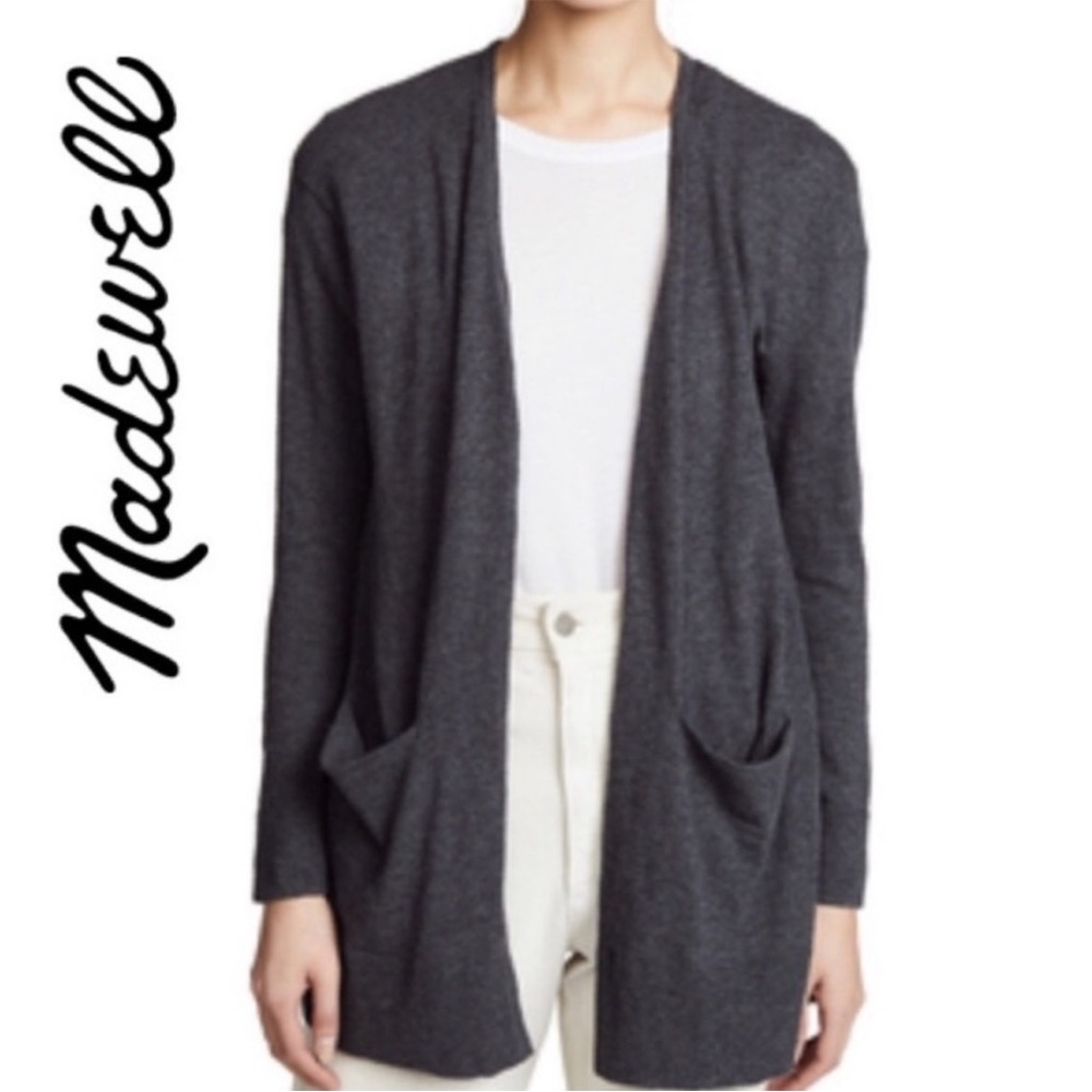 Madewell Dark Charcoal Gray Alpaca Wool-Blend Open Midi Cardigan‎ Sweater 🦙🩶